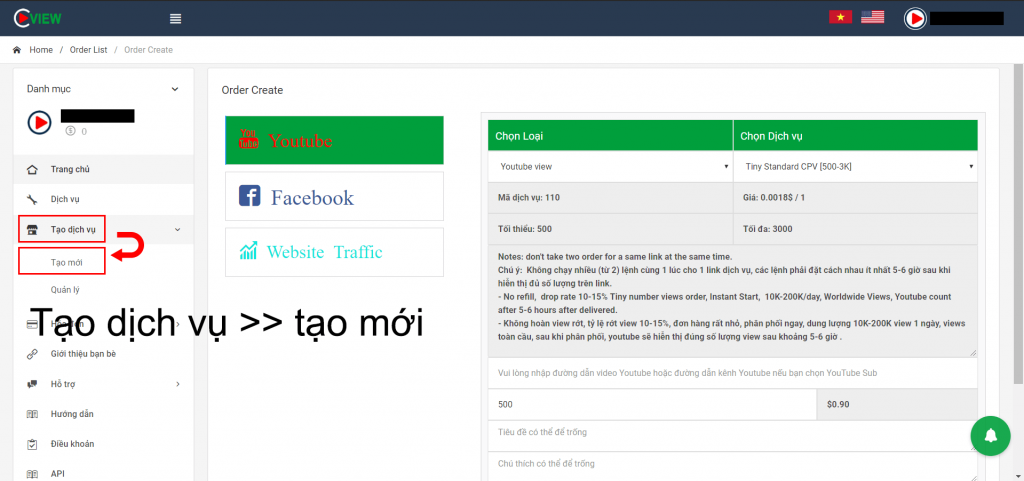 Bước 2 mua sub youtube giá rẻ với cpm view