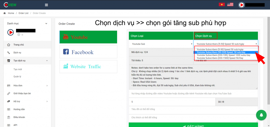 Bước 3 mua sub youtube giá rẻ với cpmview