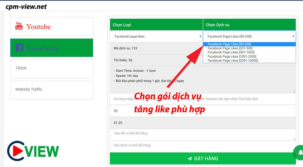 chon goi mua like fanpage giá rẻ