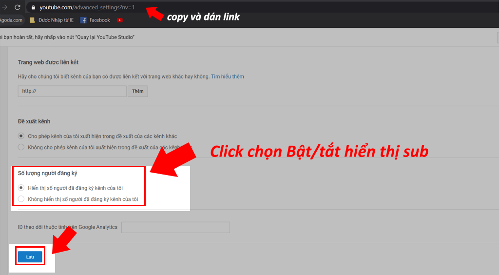 cách bật tắt hiển thị subscriber youtube