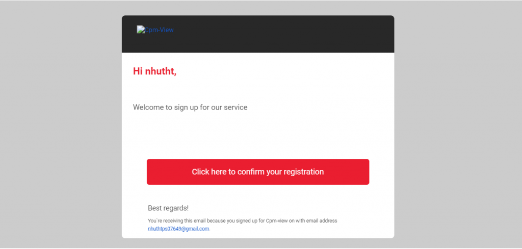 email xác nhận tài khoản CPM-view