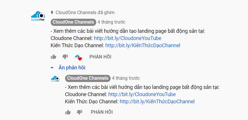 ghim lượt bình luận youtube cho video