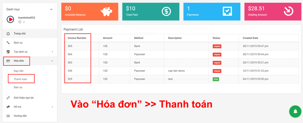 ho tro khach hang invoice number
