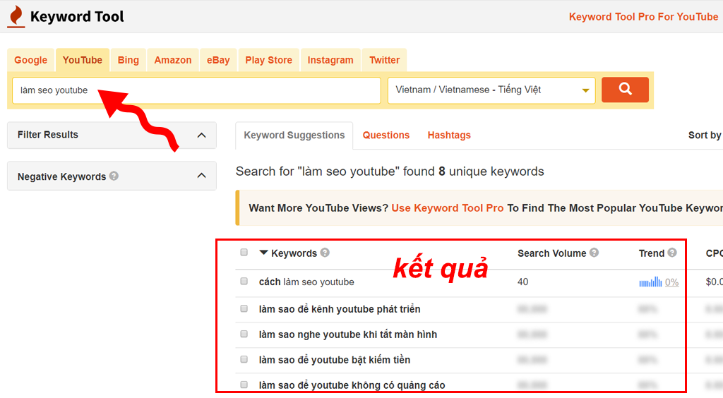 nghiên cứu từ khóa seo youtube bằng keyword tool