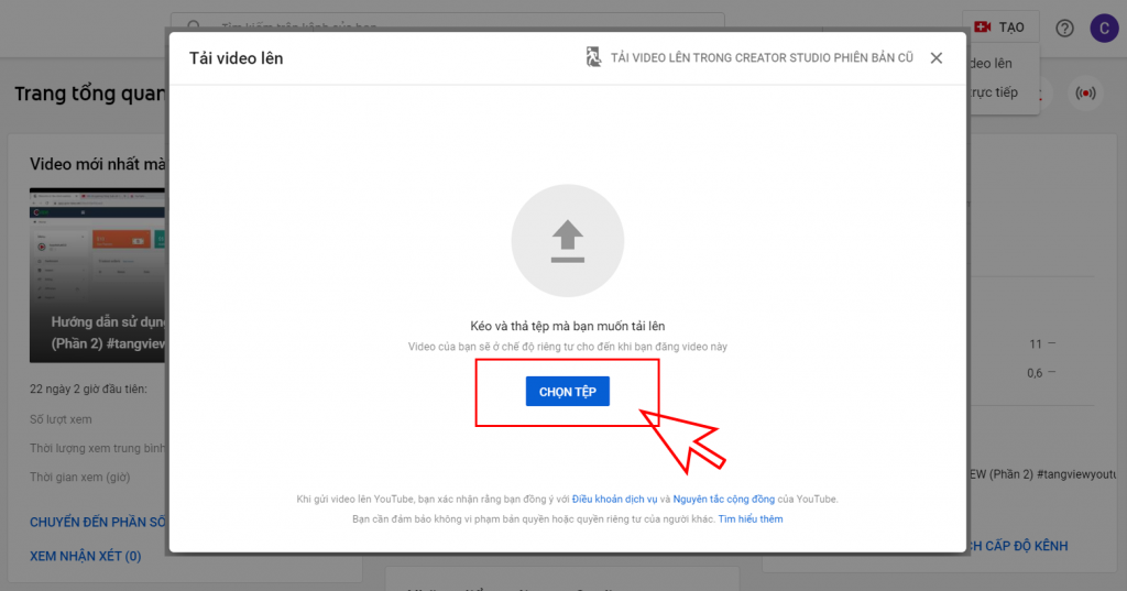 chọn file video để tải lên youtube